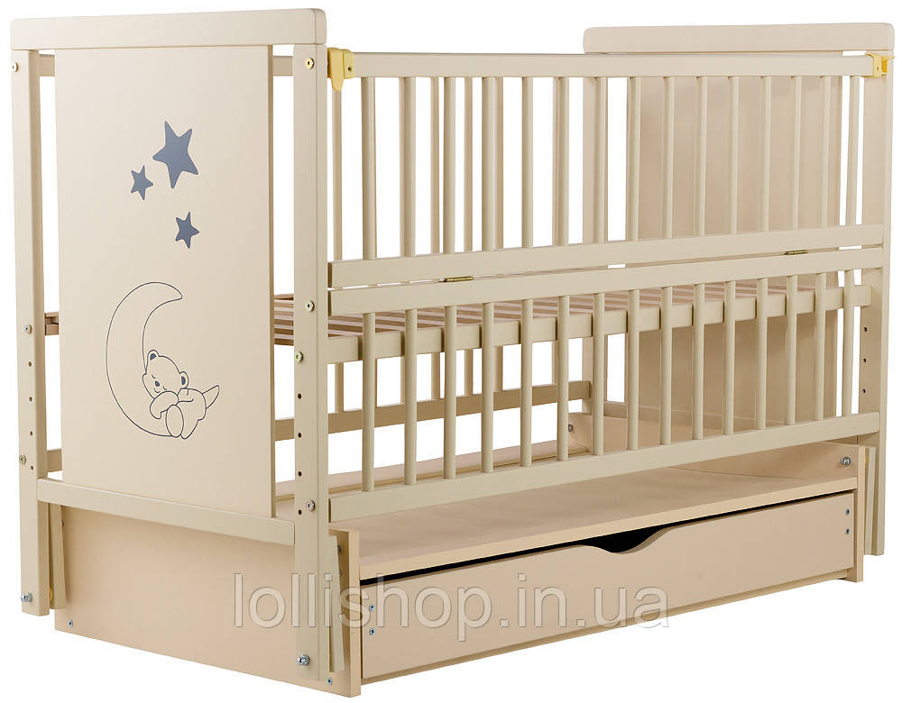 

Кровать Babyroom Медвежонок M-03 маятник, ящик, откидной бок бук слоновая кость