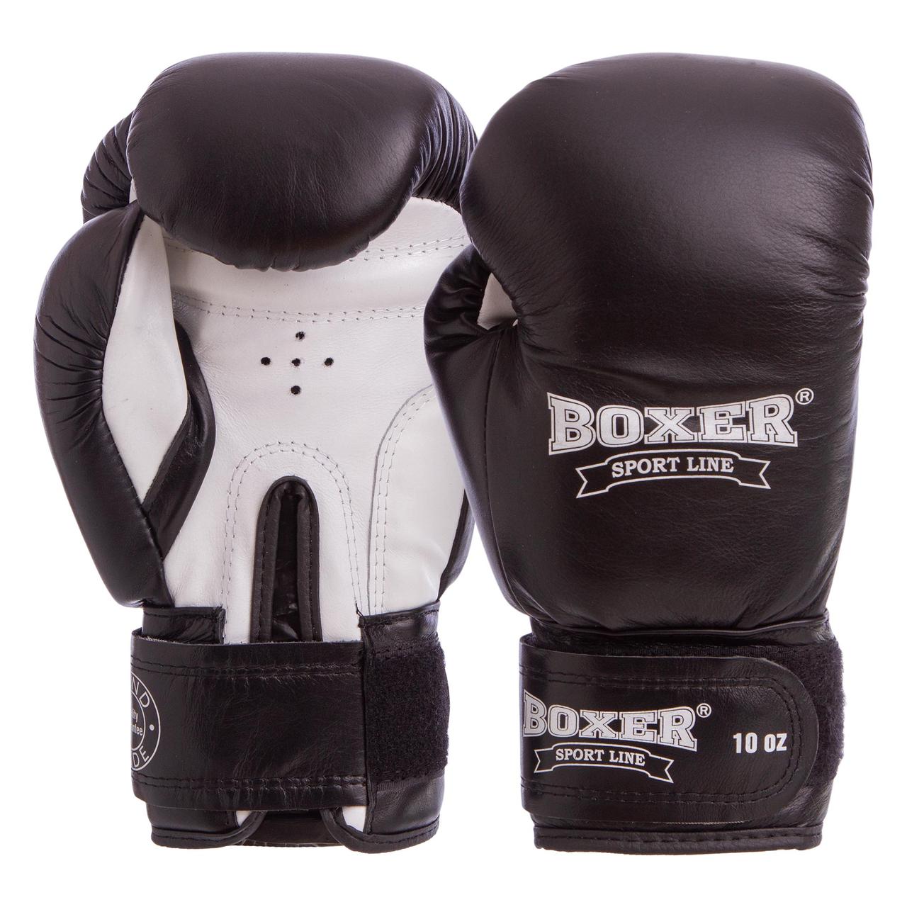 

Перчатки боксерские кожаные на липучке BOXER 2023 (р-р 10-12oz, цвета в ассортименте), Черный-белый;синий-черный;красный-черный