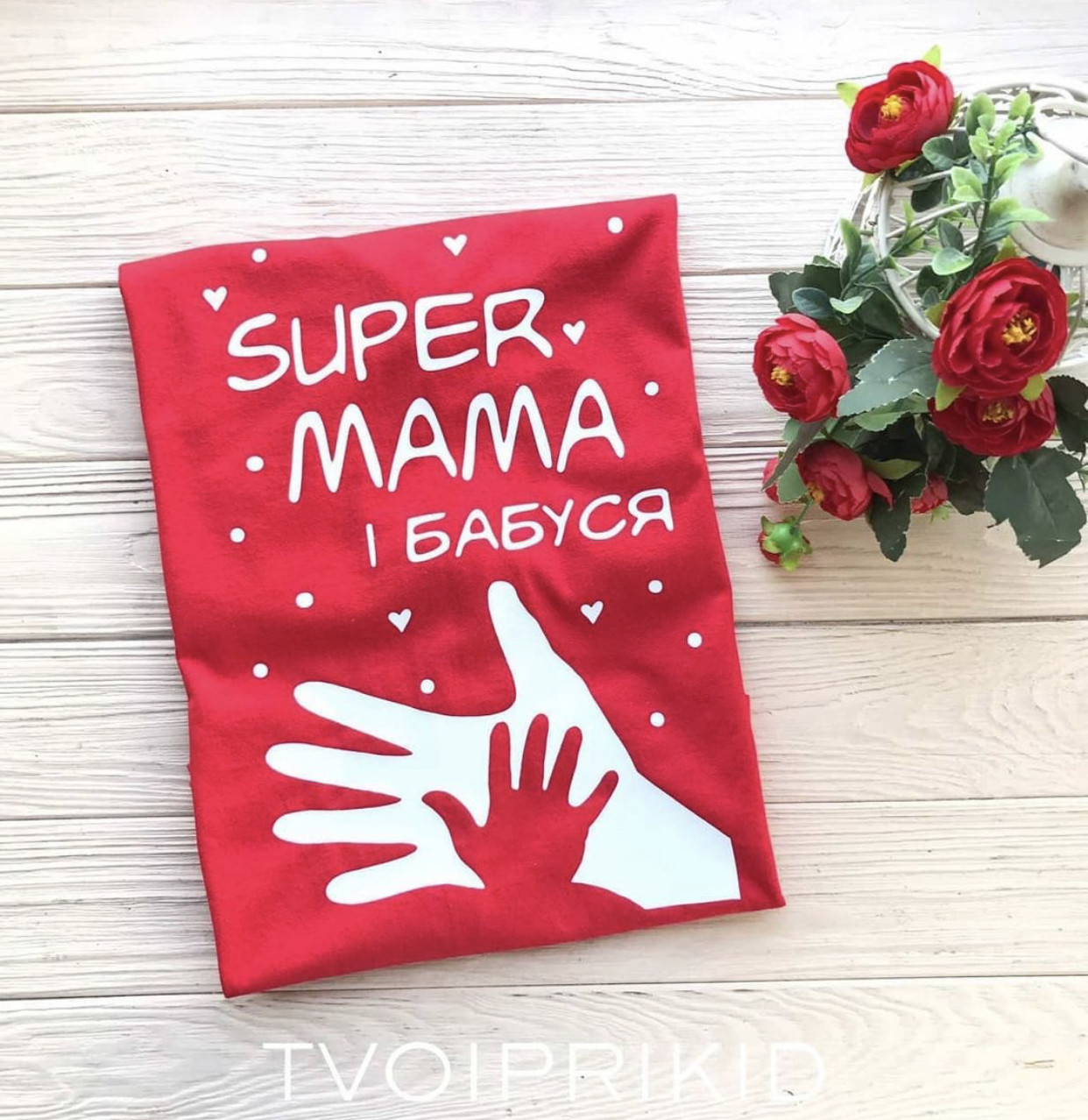 

Женская премиум футболка SUPER MAMA І БАБУСЯ, Красный