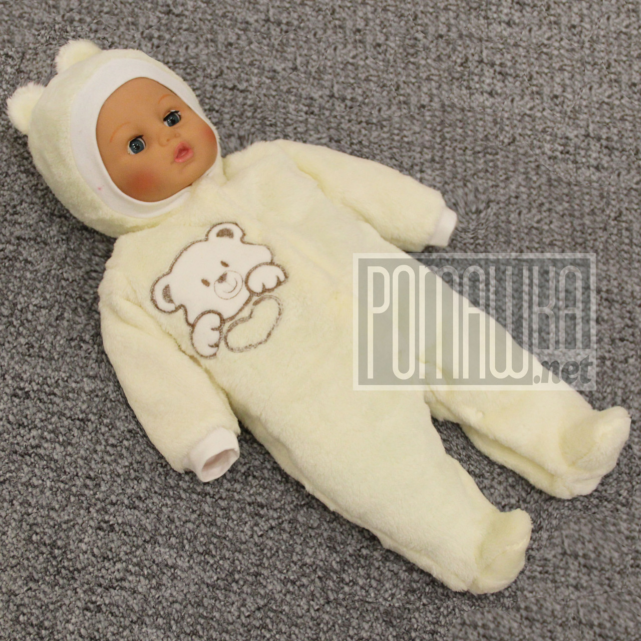 

Махровый 56 (62) 0-1 месяц тёплый детский человечек комбинезон для новорожденных велсофт с ушками 3844 Бежевый