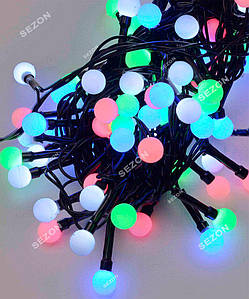 Гірлянда новорічна Кульки 10мм 200 LED чорний дріт 10м мульти
