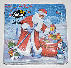 Серветки 2х-слойні новорічні 16 шт, 33*33 см "Silken" / Дід Мороз Дід Мороз