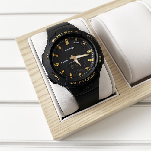 

Часы Sanda 6005 Black-Gold, Спортивные, Женские-Мужские, Каучуковый ремешок