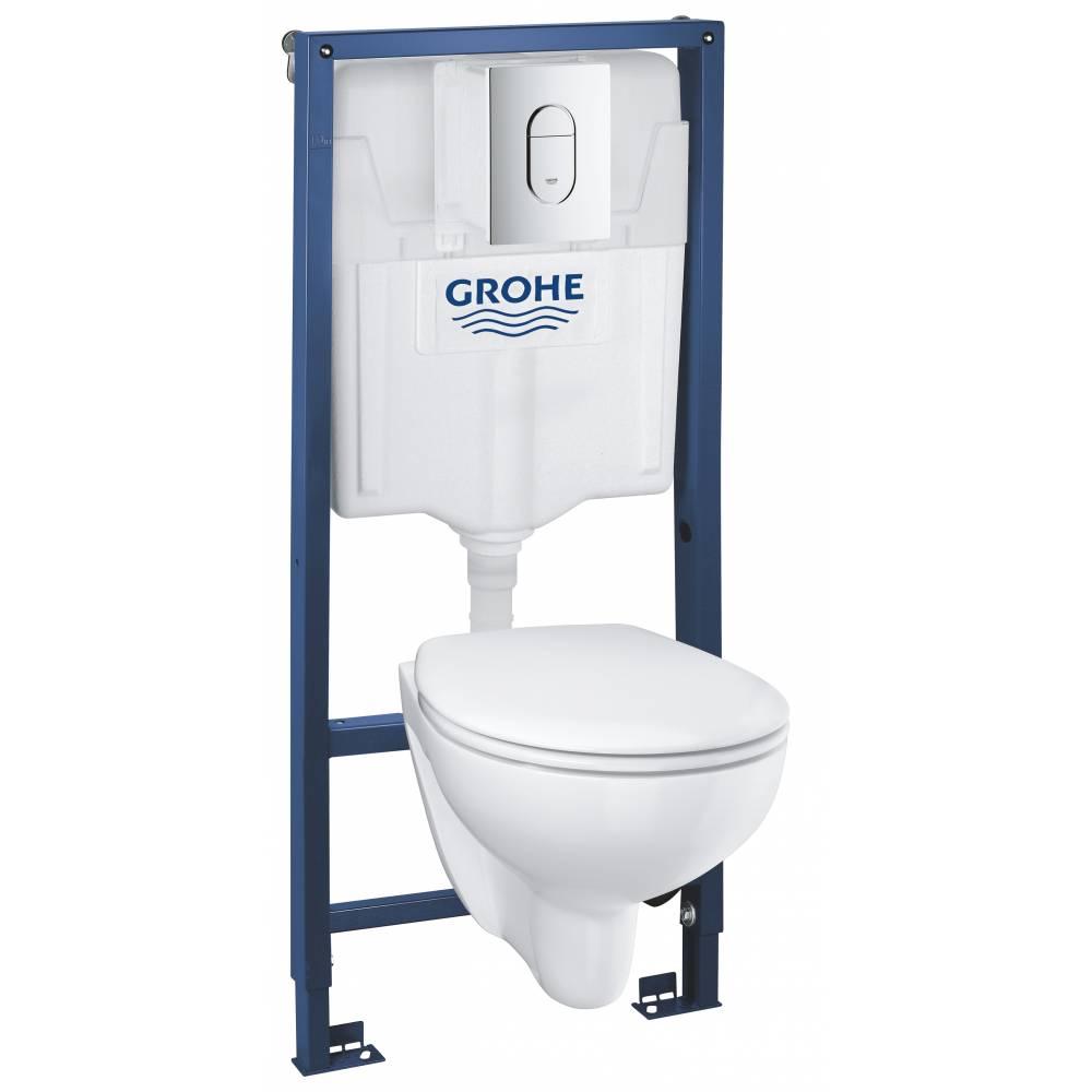 

Инсталляция GROHE SOLIDO 5 в 1 39418000 с панель Arena Cosmopolitan 38844000 хром + унитаз GROHE Bau Ceramic, Белый