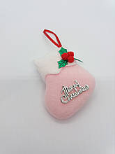 Новогодняя мягкая игрушка на ёлку носочек розовый