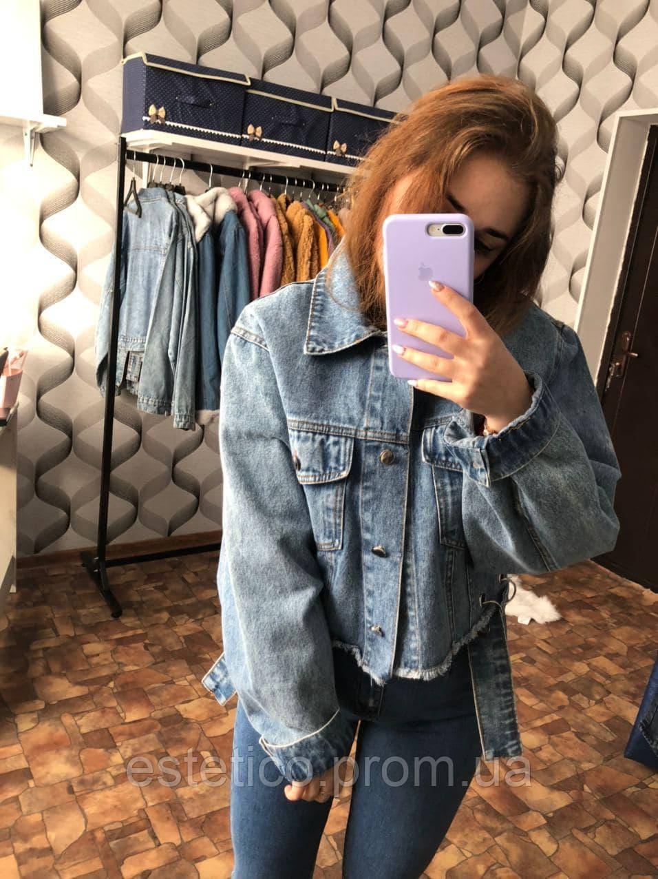 

Женский джинсовый жакет с кольцами и пояском, JACKET JEANS M, Синий