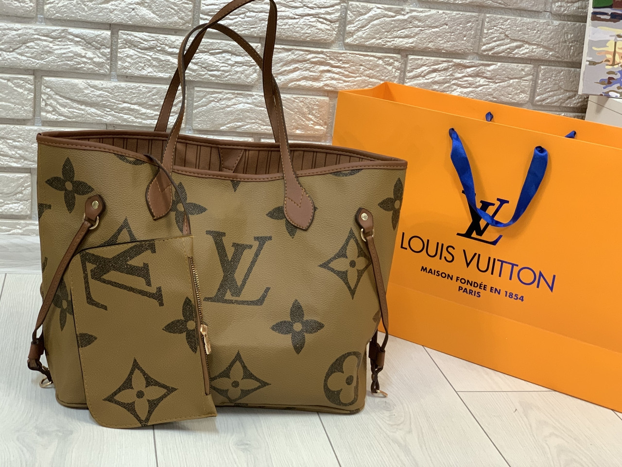 

Женская сумка в стиле LOUIS VUITTON Neverfull Canvas рыжая, Коричневый