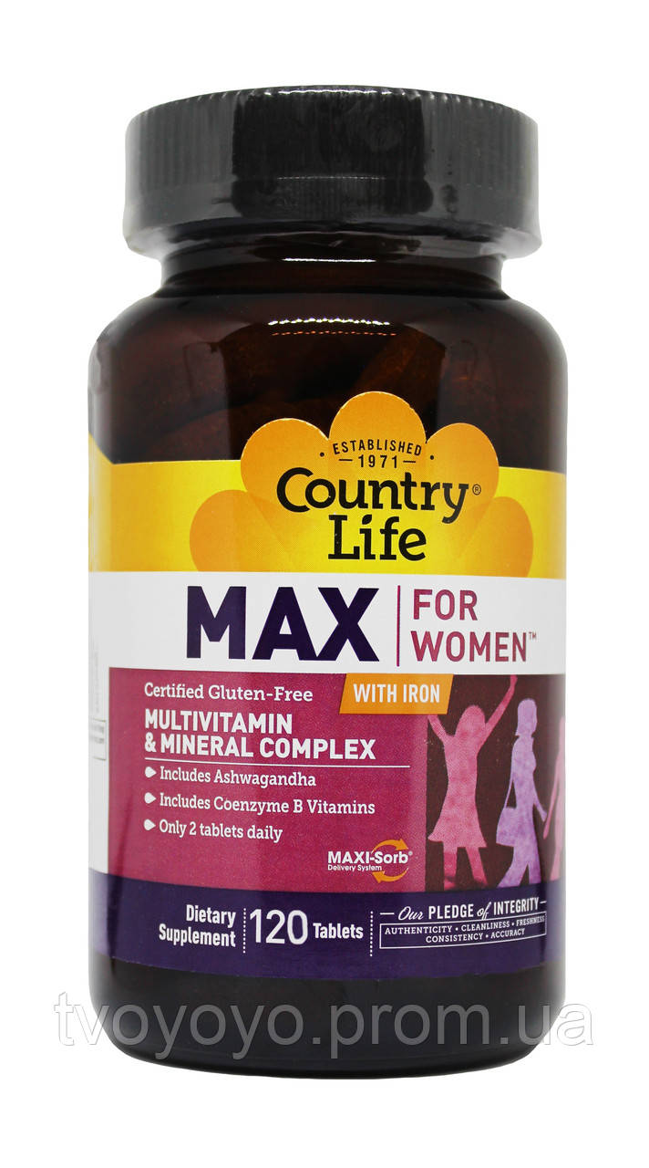 

Мультивитамины и минералы для женщин Country Life Max for Women 120 таблеток, КОД: 1726148