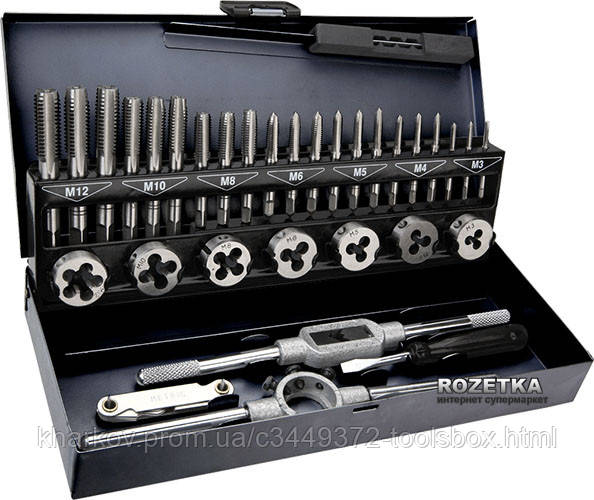 

Плашки и метчики, M3 - M12, набор 32 шт. TOPEX