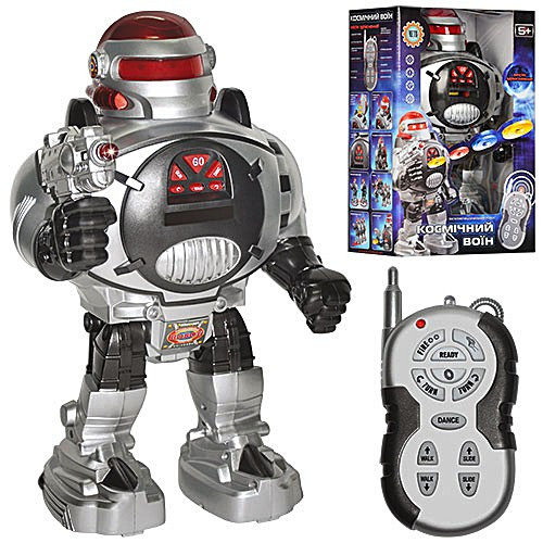 

Игрушечный робот р/у M0465U/R пульт, стреляет дисками, ходит, поворач.корпус, муз., свет., на батар.