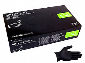 Рукавички нітрилові неопудрені Mercator Medical Nitrylex Black S 100 шт Чорні