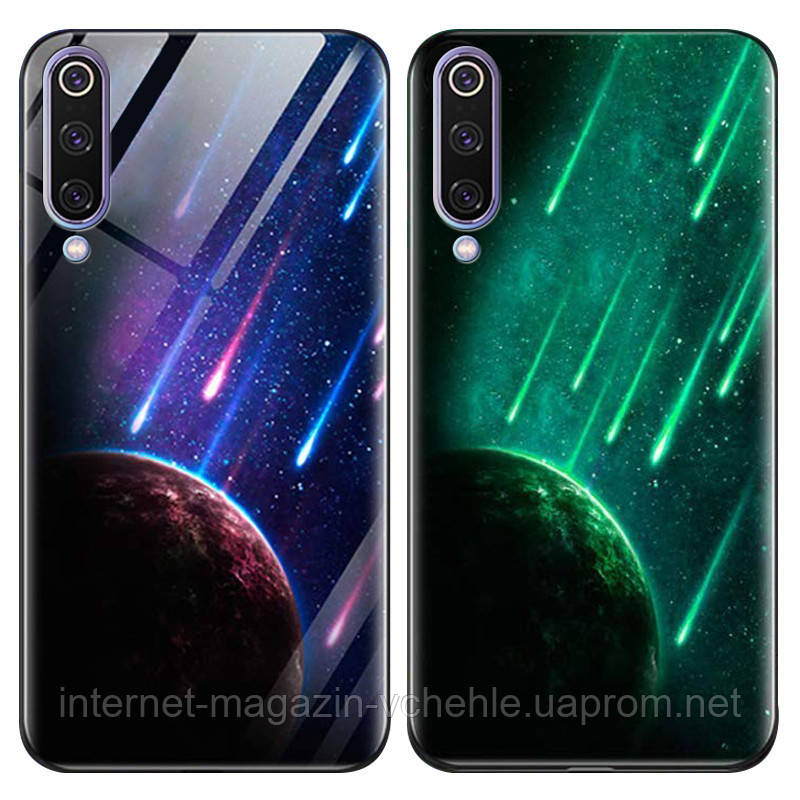 

TPU+Glass чехол светящийся в темноте для Xiaomi Mi 9 Pro (Метеорит / Синий) 775958