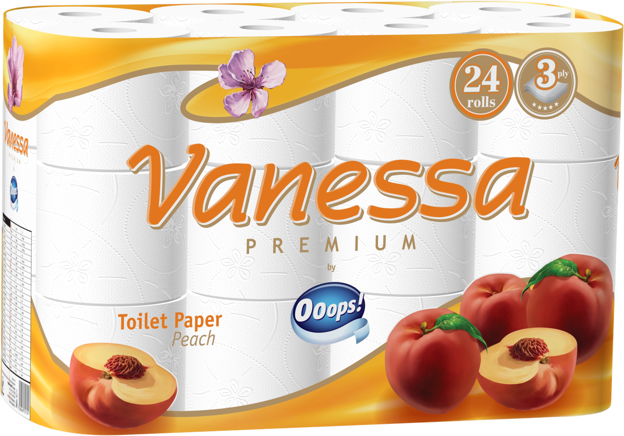 

Туалетная бумага Ooops Vanessa Premium 3 слоя 24 рулона, Белый