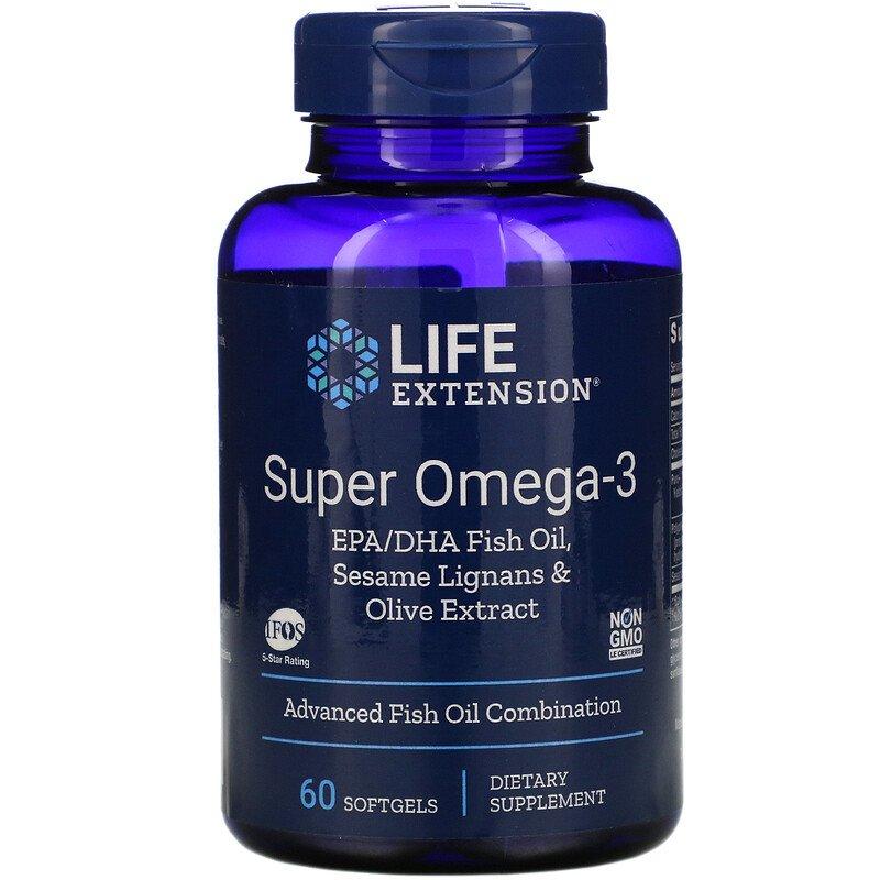 

Омега-3, Super Omega-3, Life Extension, 60 капсул