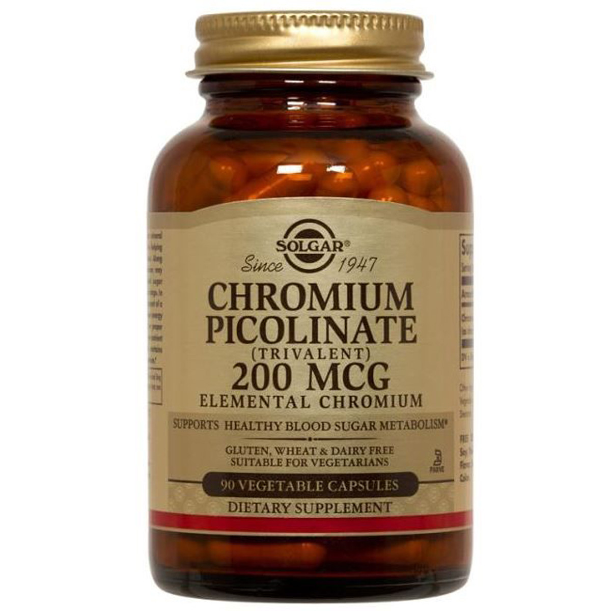 

Хром Пиколинат, Chromium Picolinate, Solgar, 200 мкг, 90 вегетарианских капсул