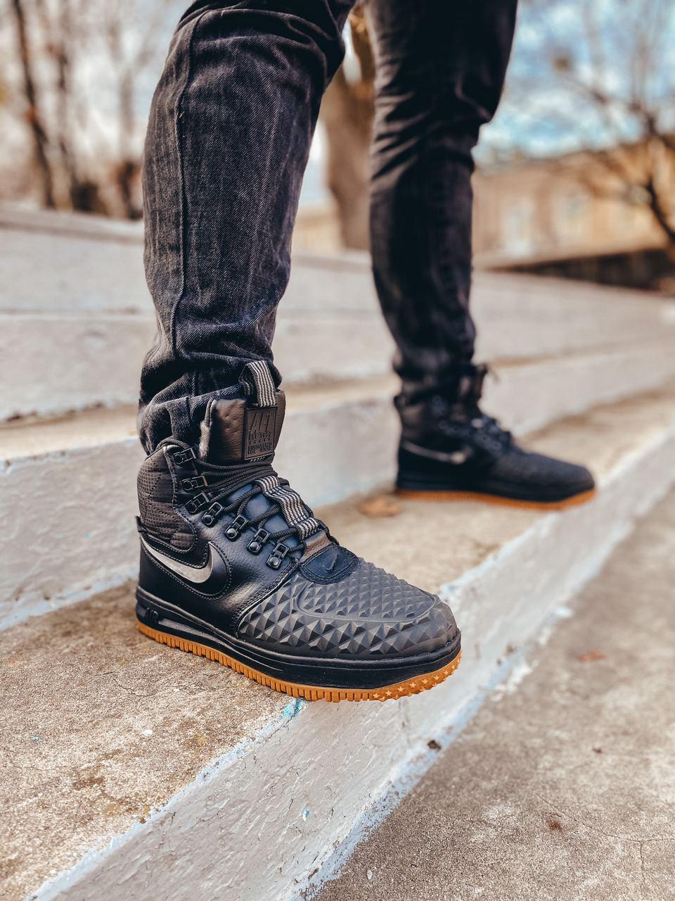 

Мужские кроссовки Nike Lunar Force 1 Flyknit Duckboot Black Gum / Найк Лунар Форс 1 Дакбут Черные 45, Черный