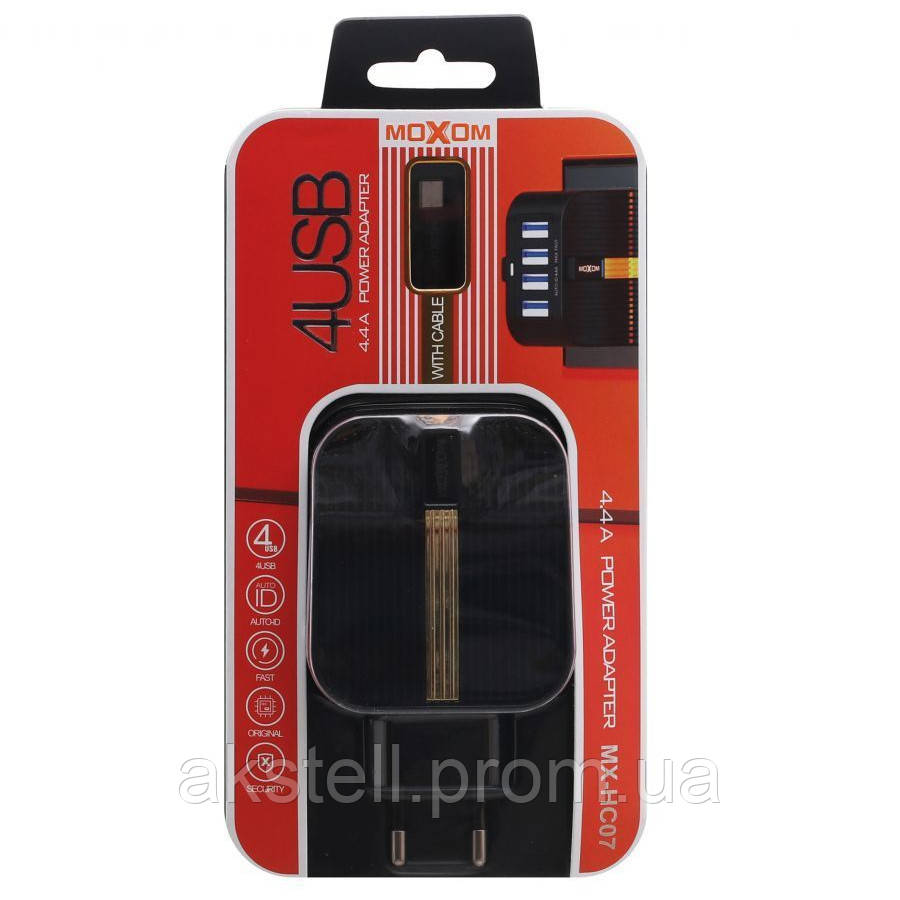 

СЗУ MOXOM 2в1 micro 4USB/4.4A+AUTO ID (MX-HC07) черный