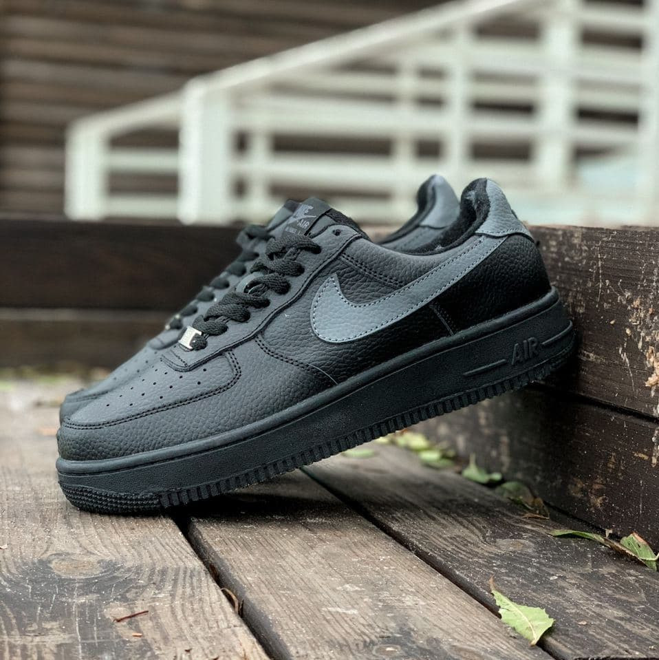 

Nike Air Force Black Gray (с Мехом)| кроссовки мужские; черные/серые; зимние; найк 46, Черный