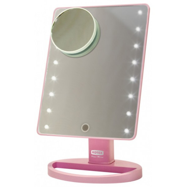

Зеркало косметическое настольное с LED подсветкой Rotex RHC25-P Magic Mirror 22 светодиода для макияжа Розовое