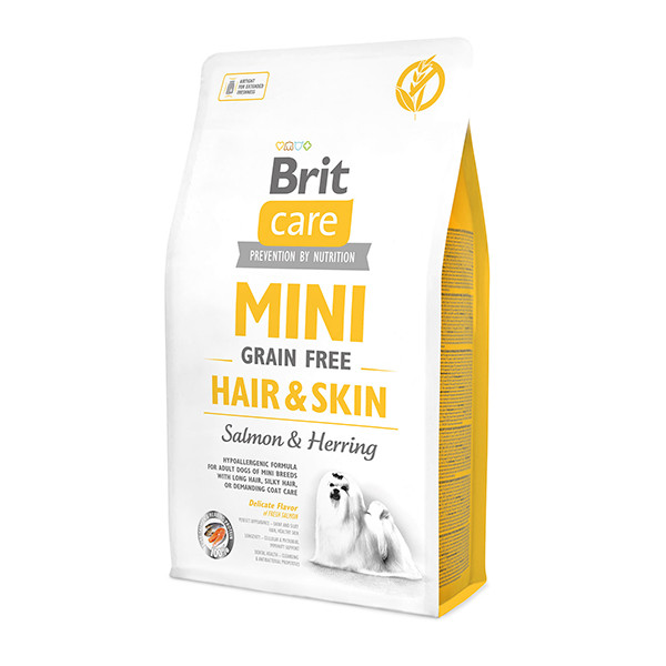 

Корм для собак мини пород, здоровая кожа и шерсть, Brit Care GF Mini Hair&Skin 0,4 кг