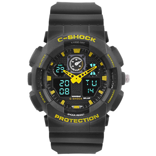 

Часы наручные C-SHOCK GA-100 Black-Yellow, подсветка 7 цветов