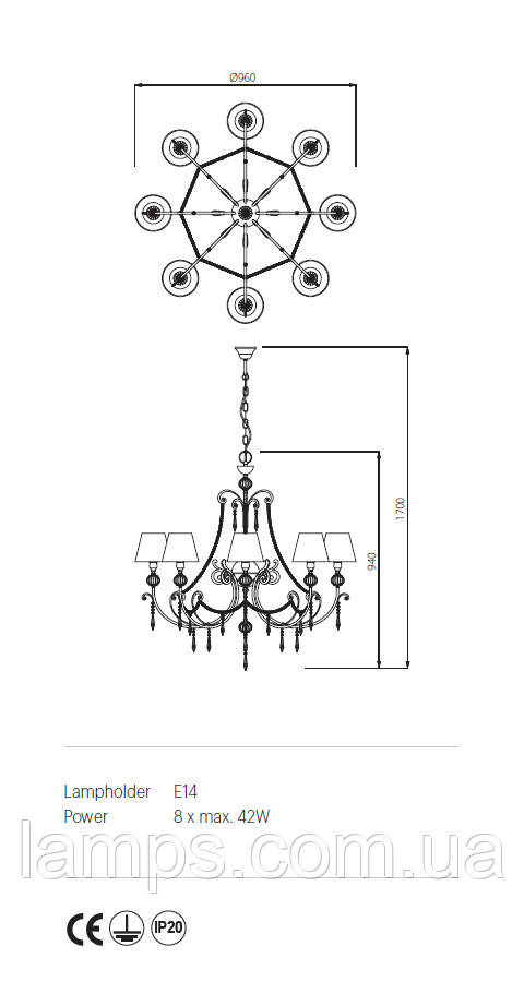 

Подвесной светильник Incanti ICT C8 20 02 Costanza Argento/Avorio