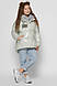 Лаковая спортивная куртка пуховик для девочки подростка с трикотажным довязом DT-8310-7 серая, фото 4