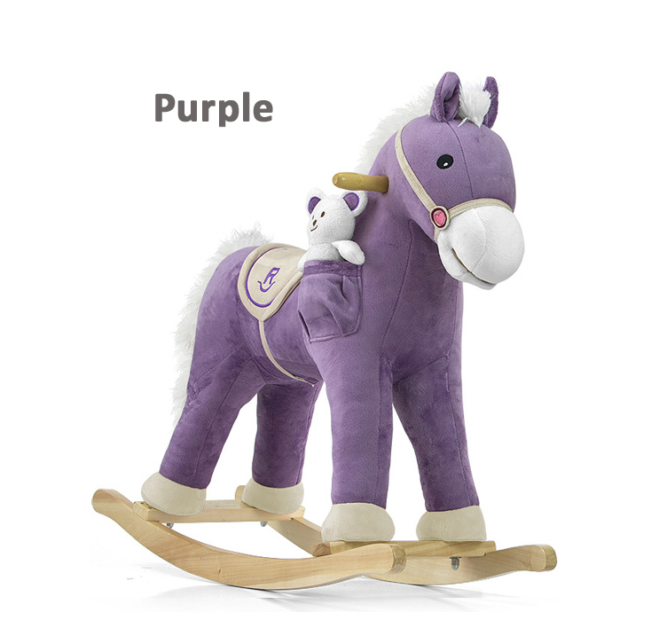 

Плюшевая лошадка качалка бежевая с звуковыми эффектами и кармашком под игрушку Milly Mally фиолетовая., Бежевый
