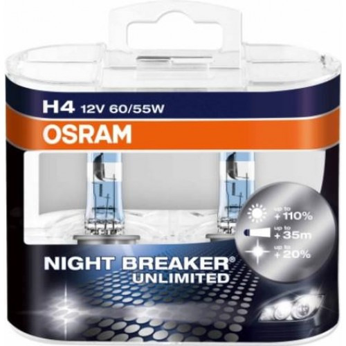 

Авто ламы OSRAM H4 60/55W 12V P43T +110% Night Breaker Unlimited