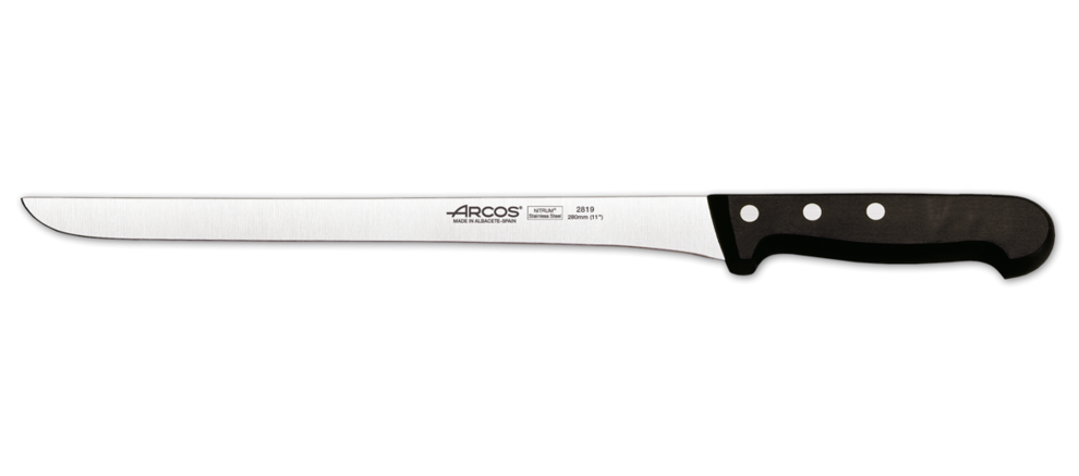 

Нож кухонный для нарезки мяса 28 см. Universal, Arcos с черной пластиковой ручкой (281904)