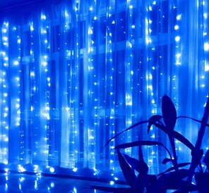 Светодиодная гирлянда штора Водопад 240-В led 3х2м (белый шнур, переходник) Синий свет