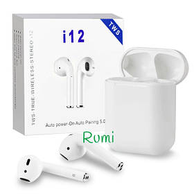 Бездротові сенсорні навушники Bluetooth i12 TWS гарнітура для телефону Білі (32381)