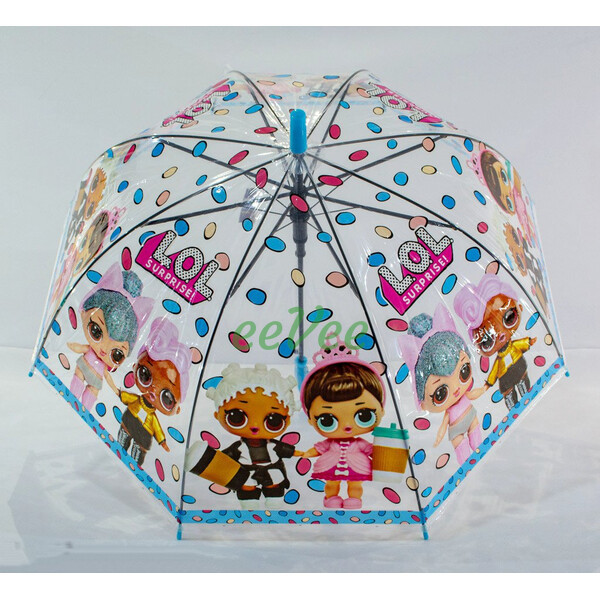Зонт трость детский Max 018-4 для девочек с куклами полуавтомат 8 спиц Прозрачный
