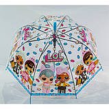 Зонт трость детский Max 018-4 для девочек с куклами полуавтомат 8 спиц Прозрачный, фото 3
