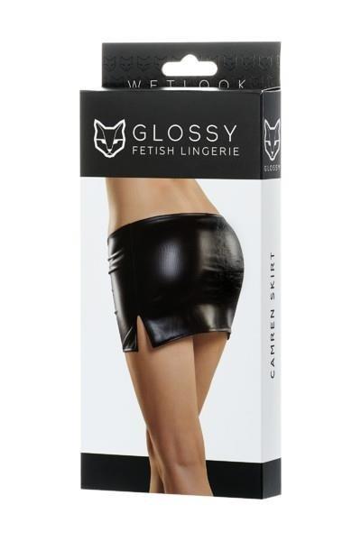 

Мини-юбка Glossy из материала Wetlook, черный