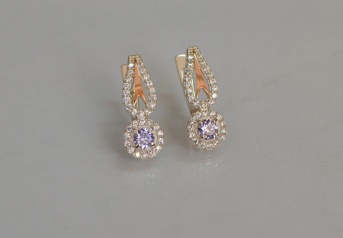 

Серебряные серьги Sil с золотыми пластинами 135s-3 Фиолет Sil-1174, КОД: 976900