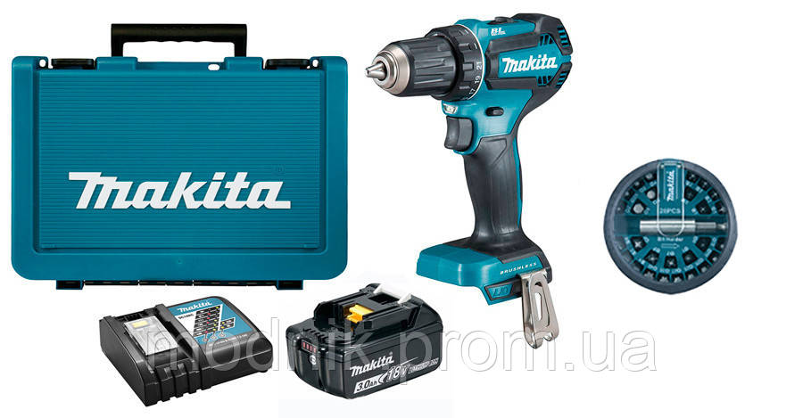 

Аккумуляторная дрель-шуруповерт Makita DDF485RFX + 1 акб 18 V 3 Ah + з у + кейс + набор бит 28 шт, КОД: