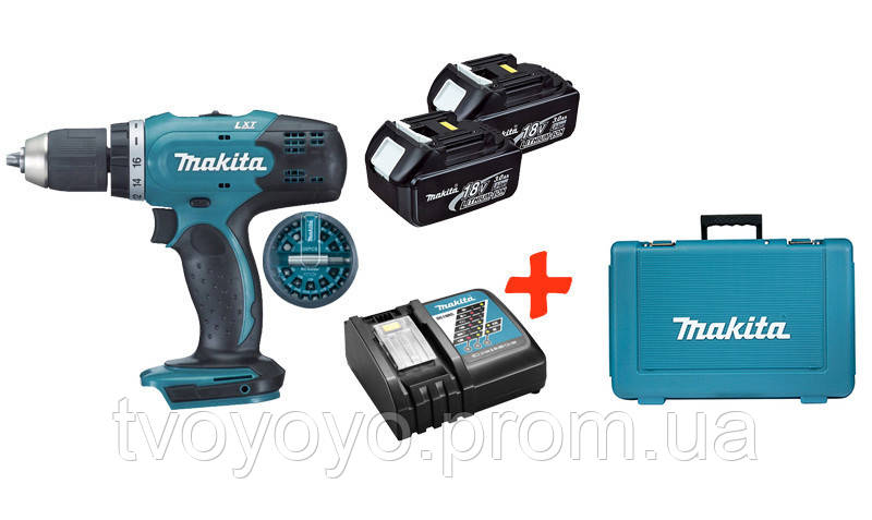 

Аккумуляторная дрель-шуруповерт Makita DDF453Z+2 акк.18V 3 Ah+быстрозарядное ЗУ+набор бит+кейс DD, КОД: