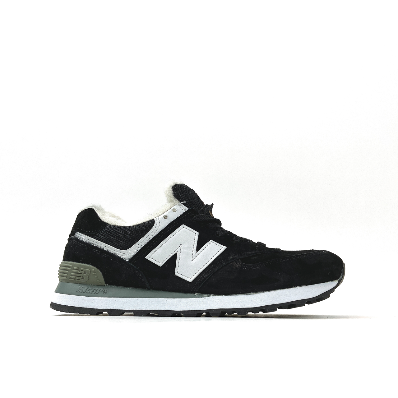 

New Balance 574 Black White (Мех) (Черный), Чёрный