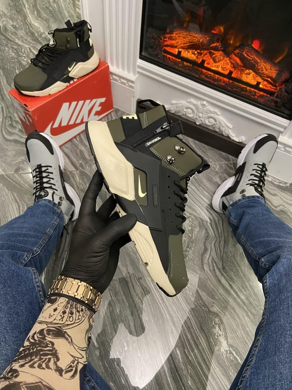 

Мужские кроссовки Nike Air Huarache MID Winter Green Black / Найк Аир Хуарачи МИД Зима Зеленые Черные (Термо)