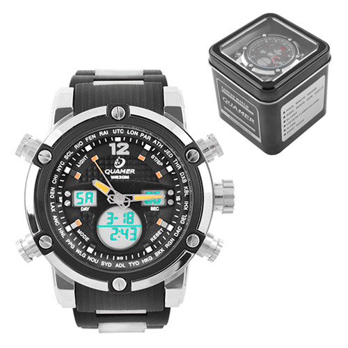 

Часы наручные QUAMER 1526, Box, браслет карбон, dual time, waterproof