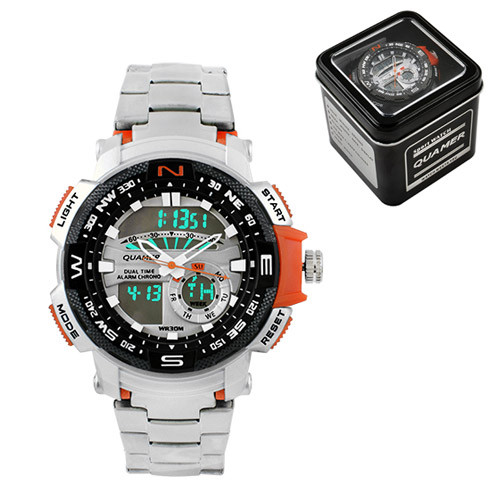 

Часы наручные QUAMER 1514, Box, стальной браслет, dual time, waterproof