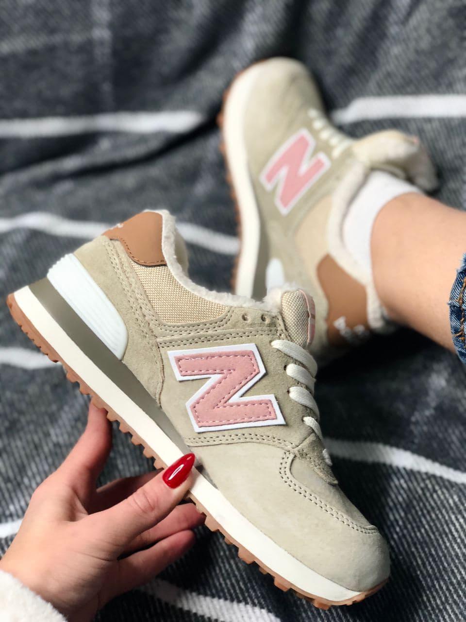 

Женские зимние кроссовки New Balance 574 Pink Beige / Нью Беланс 574 Розовые Бежевые МЕХ 38, Бежевый