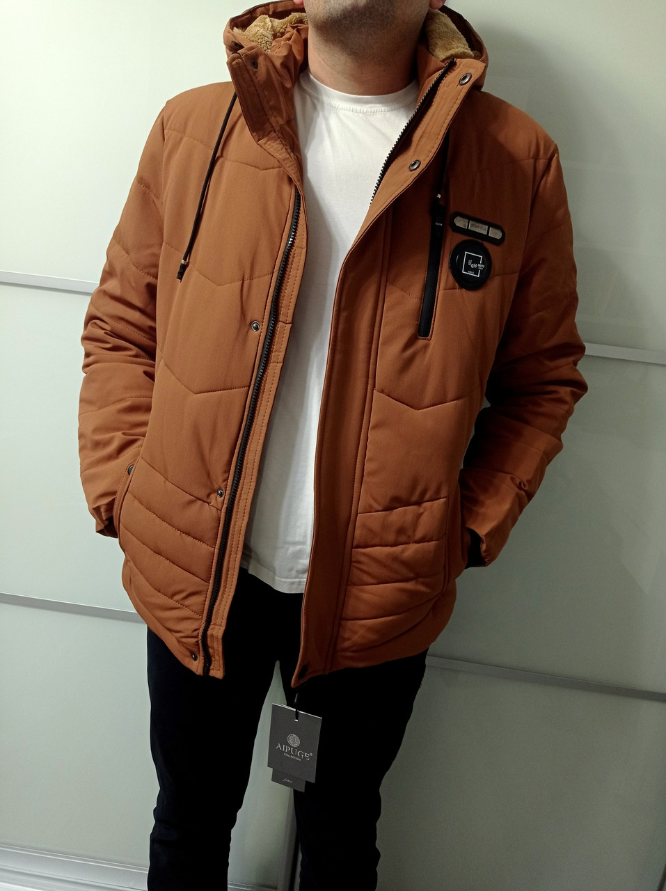 

Куртка мужская зимняя горчичного цвета стеганая однотонная AIPUGE Размер 4XL