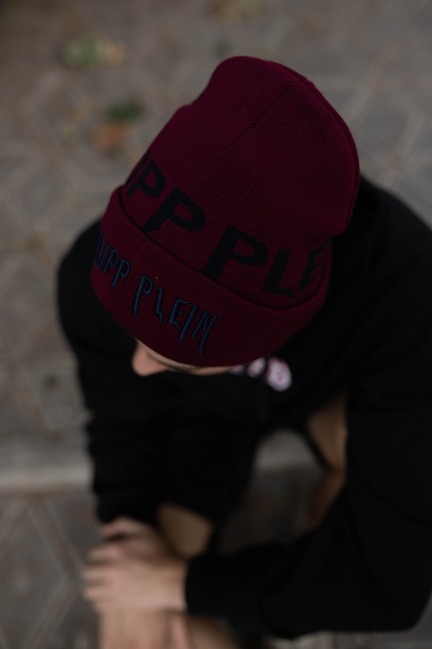 

Шапка Philipp Plein/Шапка Филипп Плейн/Шапка мужская/шапка женская/шапка бордо, Бордовый