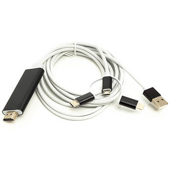 Кабель PowerPlant HDMI (M) - Lightning, Type-C, micro USB, 1 м