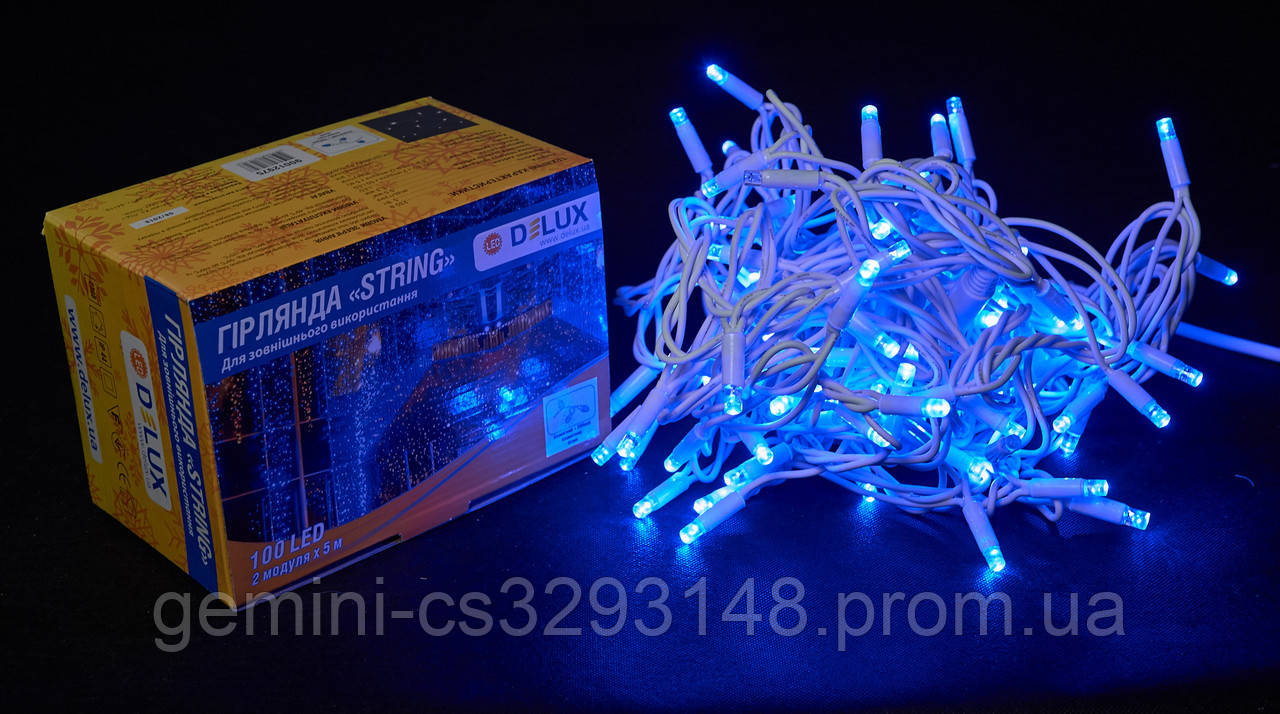 

Гирлянда внешняя STRING 100 LED нить 10m (2x5m) 20 flash синий/белый IP44 EN DELUX