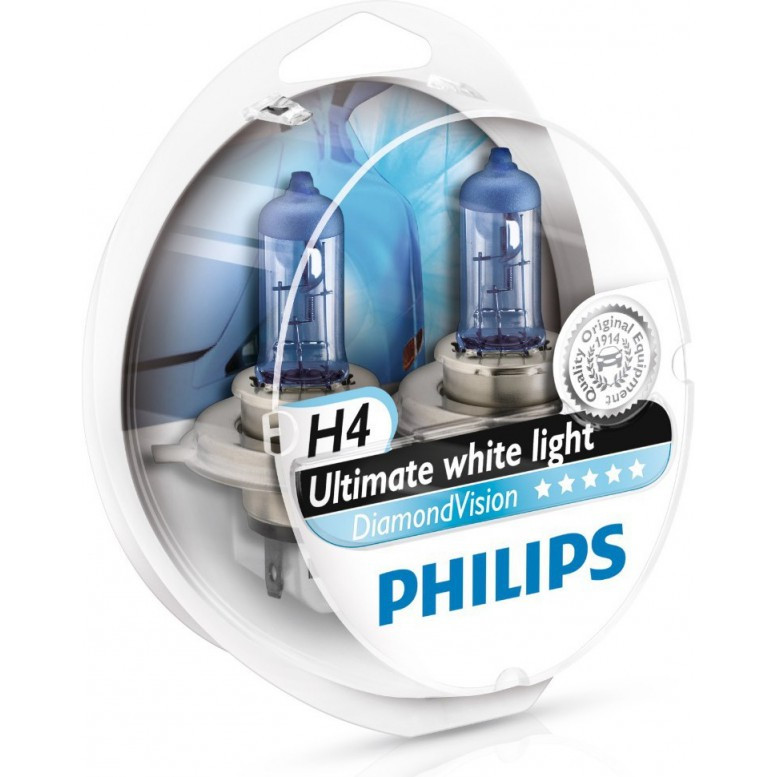 

Авто лампа H4 PHILIPS 60/55W 12V P43t Diamond Vision. Супер белый. Эффект ксенона!