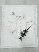 Вязаный набор для новорожденных, (комбинезон-конверт, одеяло, шапочка), для девочки "Снежинка 2", фото 1