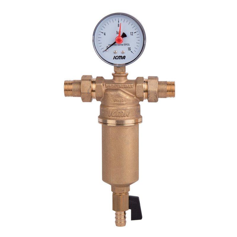 

Самопромывной фильтр с манометром Icma 1/2 №751. Грубой очистки воды